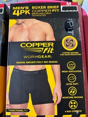 Copper Fit Men’s Black Boxer Briefs - 4-Pack Breathable Support Medium